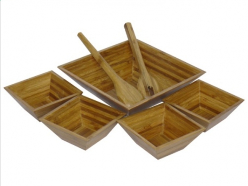 Curated Bamboo Salad Bowl with Servers Set - Eco-Friendly Kitchenware for Modern Dining